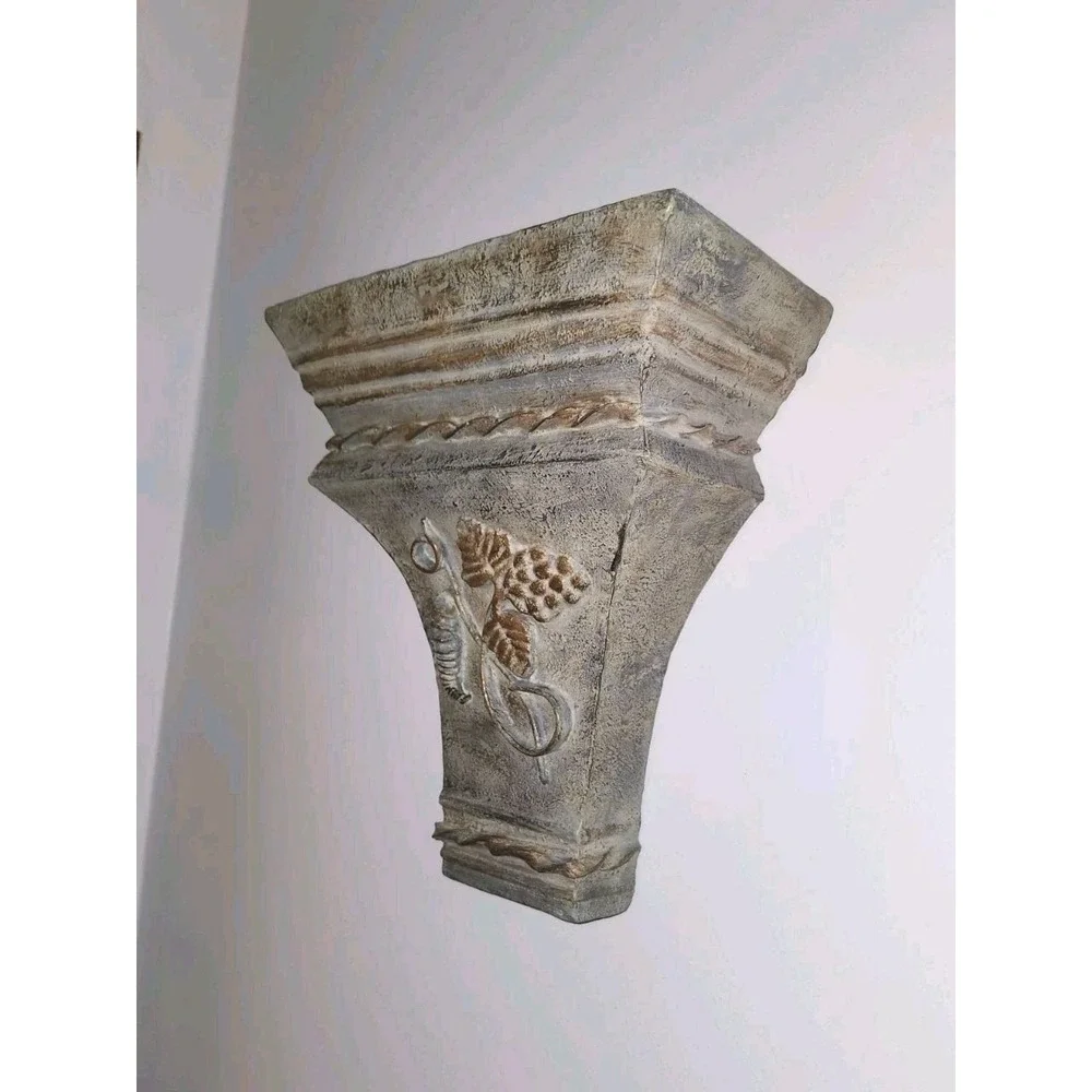 Set of 2 Rustic Wall Sconces Shelf Corbels Grapes Vineyard Green Heavy 12